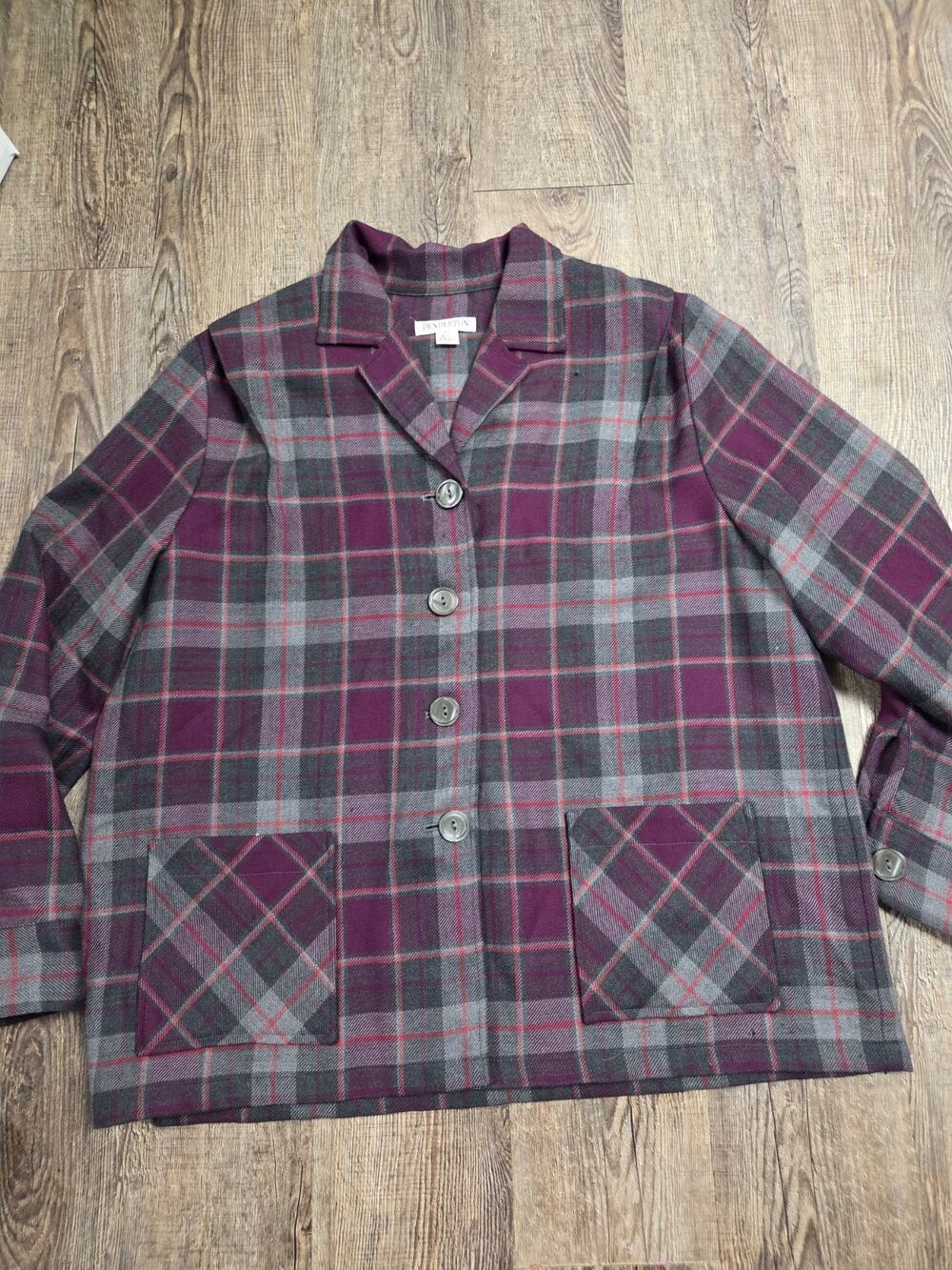 Pendleton 49er Jacket Plaid Vintage 1950s Merino Wool Button Purple Wine Red XL